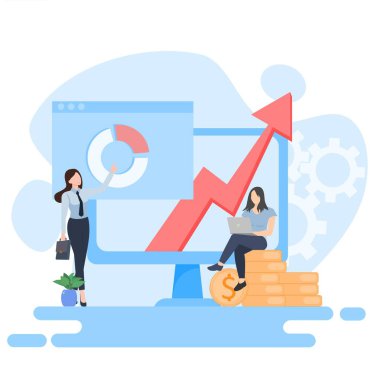 Düz çizim. İş dünyası konsepti. İş ekibinin birlikte çalışması.