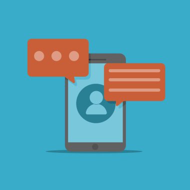 Cep telefonu ve sohbet balonu ikonu çizimi. İleti yoluyla sohbet kavramı.