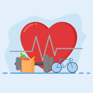 Nabzı, egzersizi ve besleyici bir diyeti olan Sağlıklı Kalp Simgesi