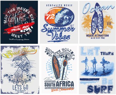 Sörf spor tipografi, t-shirt grafik, vektörel çizimler