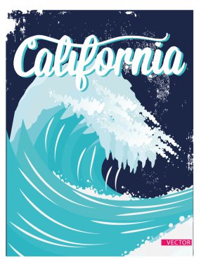 Okyanus dalgası tipografi, t-shirt grafik, vektörel çizimler
