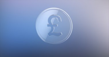 Sikke Büyük Britanya Lirası cam degrade arka plan üzerinde 3d simgesi