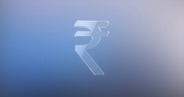 Rupia india de vidrio 3d icono sobre fondo degradado —  Fotos de Stock