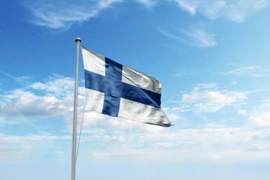 Finlandiya bayrağı mavi gökyüzü arka plan üzerinde