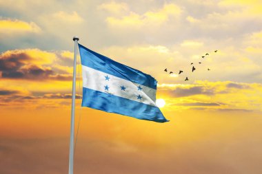 sunny blue sky and flags of honduras and honduras