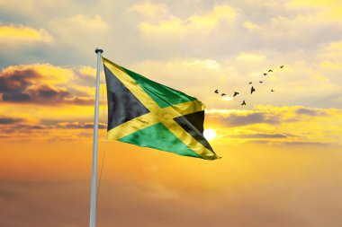 Jamaika bayrağı güzel gökyüzü arkaplanı.