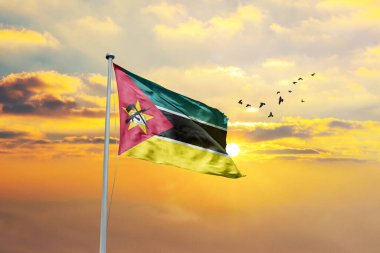 Günbatımı gökyüzü ve Gine bayrağı - Bizsau. en üstteki görünüm.