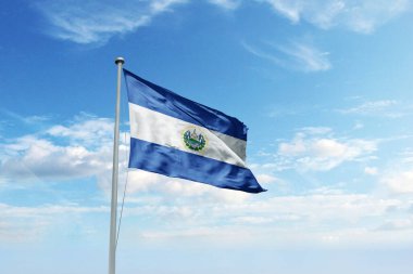 El Salvador bayrağı rüzgarda dalgalanıyor, 3 boyutlu resim.
