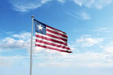 Mavi gökyüzünde bulutlu bir Amerikan bayrağı. Anma Günü 'nün vatansever konsepti