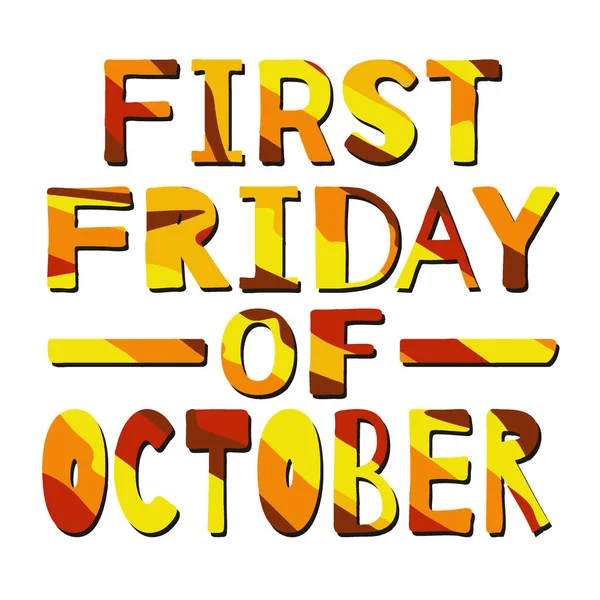 Pierwszy Piątek Października Zabawny Napis Kreskówkowy Ręcznie Rysowane Kolorowe Litery — Wektor stockowy
