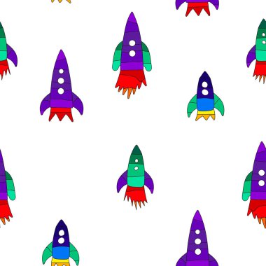 Roketler. Çocuklar için kusursuz bir model. Çocuk ürünleri için renkli uzay gemileri.