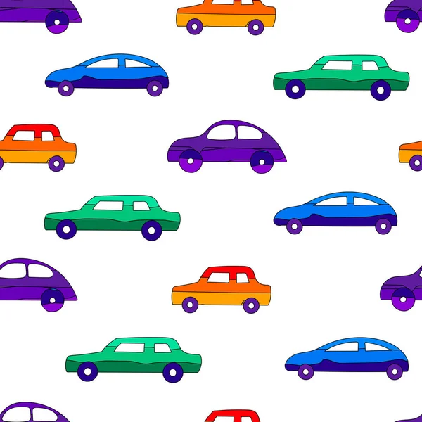 Autos Patrón Sin Costuras Para Niños Dibujo Colorido Para Productos —  Fotos de Stock