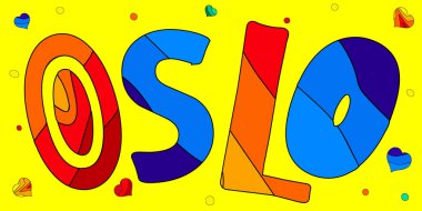 Norveç - komik çizgi film çok renkli komik yazıtlar. Norveç, Avrupa 'da bir İskandinav ülkesidir. Çocuklar için mektup, bebek ürünleri.