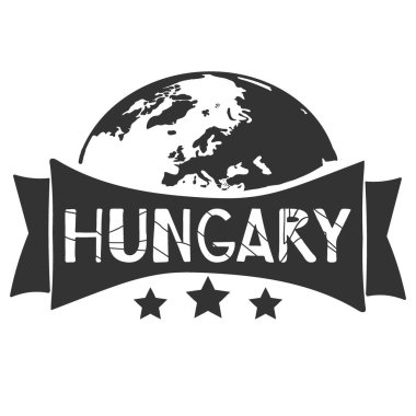 Macaristan - gri yazı ve dünya haritasını izole et. Macaristan Avrupa ülkesidir. Uygulama, afişler, posterler giysi üzerindeki hatıralar ve baskılar için.