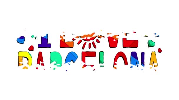 Encanta Barcelona Multicolor Brillante Caricatura Divertida Temblar Inscripción Desarrollo Con — Vídeo de stock