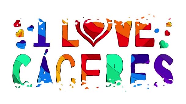 Jag Älskar Caceres Flerfärgad Ljus Rolig Tecknad Darrar Inskription Utvecklas — Stockvideo