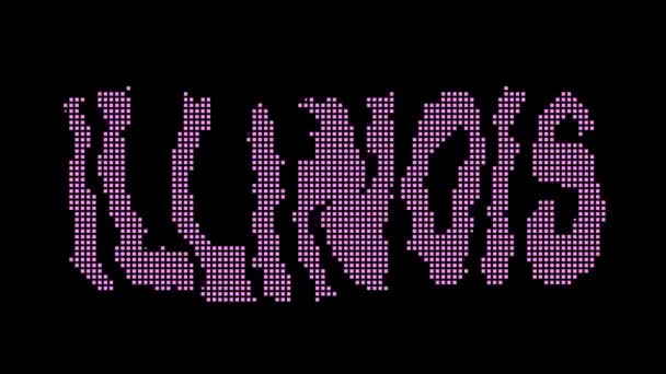 Иллинойс Анимированный Вид Надписи Изолированные Буквы Пикселей Фиолетовый Пурпурный Американский — стоковое видео