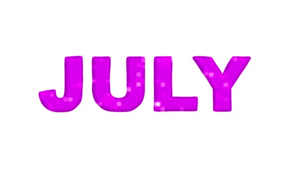 4K動画をループ化 アニメーションマゼンタパープル明るいテキスト 滑らかな柔軟なゲルシリコーン白の背景に隔離された紫の3D文字 ソーシャルメディア シーズン販売 広告のための夏の月7月 — ストック動画