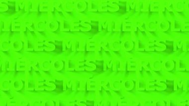 Miercoles. İspanyol Çarşambası. Kinetik metin döngüsü arkaplanı. 4K video. Kelimeler sağa sola hareket ediyor. Limon yeşili renk. İspanyol Çarşambası Miercoles, trend reklam kampanyası, reklam, tanıtım ve dikkat için 4K 'lık bir zemin hazırladı