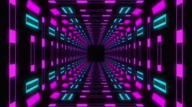 Döngülü Fütürist 3d Tünel Koridoru. 4K video geçmişi. Geometrik şekiller, neon ışıklar. Mor mavi renkler. Geçmişe dönük döngülü arka plan. Başlık, reklam ve tanıtım için animasyon siber uzay döngüsü.
