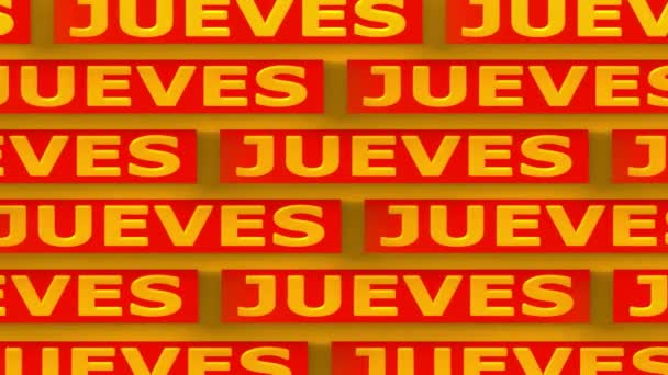 ジューヴス スペイン語木曜日 運動テキストは背景を見ました 4Kビデオ 左右に動く言葉 オレンジ色の赤 スペイン語木曜日Jueves流行の広告キャンペーンのための4K背景をループ Adv プロモーション — ストック動画
