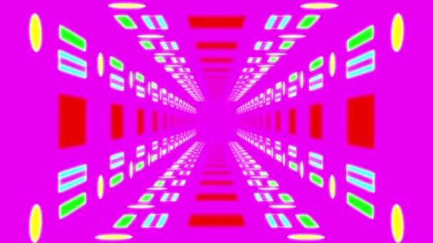 Futuristický Tunelový Koridor Pozadí Videa Geometrické Tvary Záře Neonu Růžové — Stock video