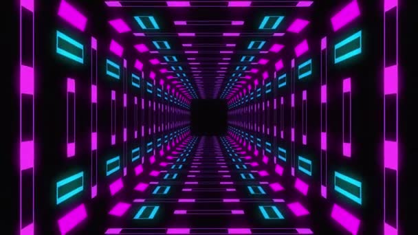 Döngülü Fütürist Tünel Koridoru Video Geçmişi Geometrik Şekiller Neon Işıklar — Stok video