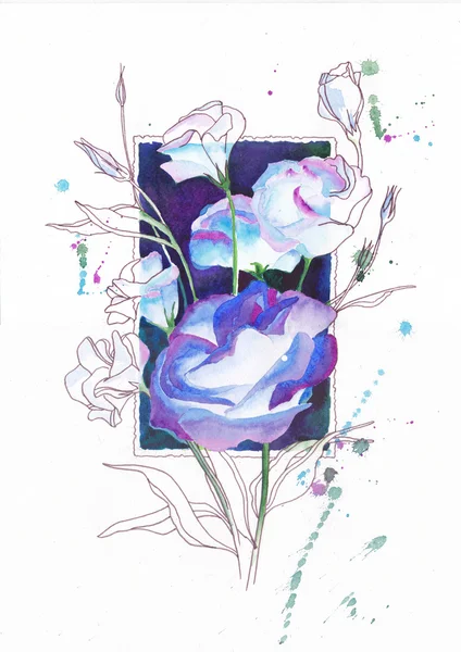 Eustoma flowers on a background frame — Stock Photo, Image