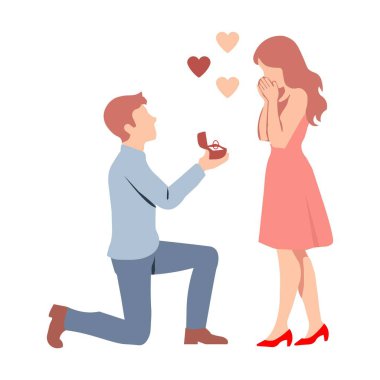 Romantik evlenme teklifi illüstrasyonunda çift silueti ve minimum düz vektör stili nişan aşk hikayesi ve sevgililer günü temalı tasarımlar için mükemmel.