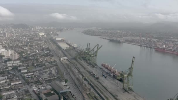 Luchtfoto Van Haven Van Santos Sao Paulo Brazilië — Stockvideo