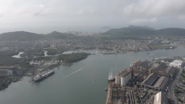 Aerial View Port Santos Sao Paulo Brazil Upward Movement — Stock Video