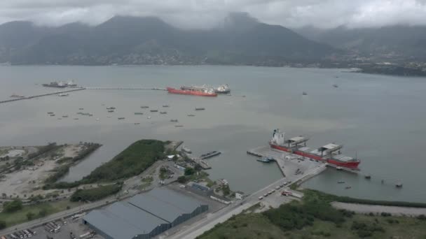 Navios Porto Sebastio São Paulo Brasil Visto Cima Frente Movimento — Vídeo de Stock