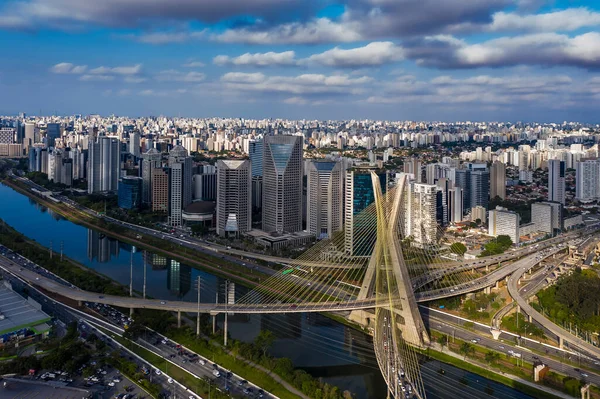 Widok Lotu Ptaka Most Estaiada Sao Paulo Brazylia Centrum Biznesowe — Zdjęcie stockowe
