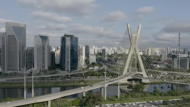 Vista Aérea Ponte Por Cabo São Paulo Brasil Centro Negócios — Vídeo de Stock