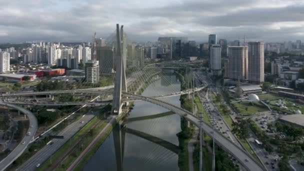 Widok Lotu Ptaka Most Sao Paulo Brazylia Centrum Biznesowe Centrum — Wideo stockowe