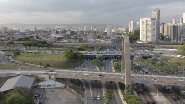 Vagões Trem Lado Avenida Radial Leste Pôr Sol Bairro Tatuape — Vídeo de Stock