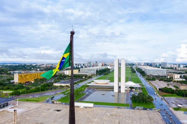 Bandiera Nazionale Del Congresso Nel Distretto Federale Brasilia Brasile Architetto — Foto Stock