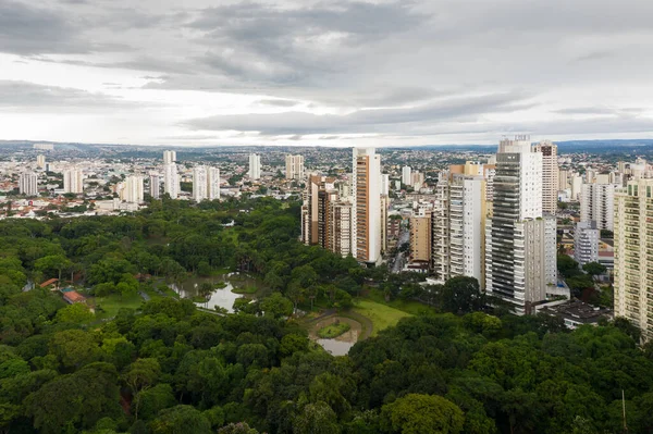 Parque Zoológico Goiania Junto Lago Rosas Goias Brasil Edificios Residenciales —  Fotos de Stock