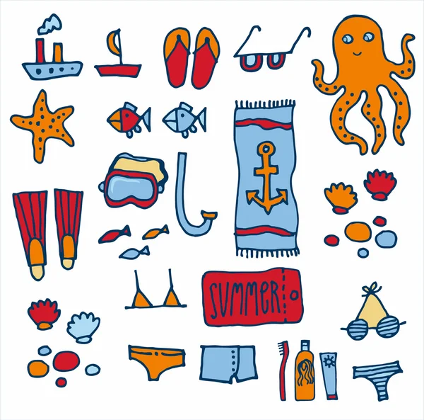kırmızı turuncu yaz handdrawn Icon set