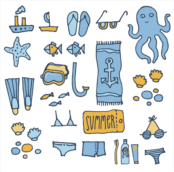 kırmızı mavi sarı yaz handdrawn Icon set