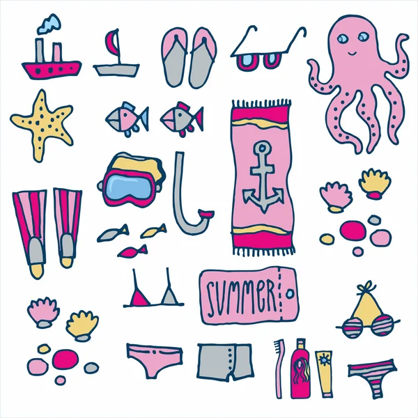 Gül gölge yaz handdrawn Icon set