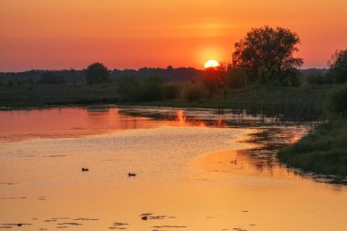 Yazın gün batımı nehirde