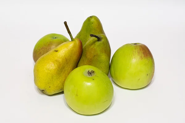 Apples and pears on white background — Stock Photo, Image