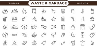 Çöp Hattı Simgesi Koleksiyonu. Atık Sıralama, Geri Dönüşüm ve Çevre dostu Yok Edici Paketi