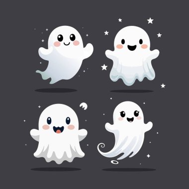 Tatlı Çizgi Film Tarzı Mutlu Hayalet Set Karakteri Cadılar Bayramı Kutlaması için