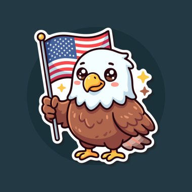 Karikatür Tarzı Sevimli Kartal ABD Bayrağını Tutuyor Vatansever Kutlama Resimleri