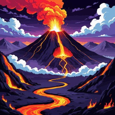 Akan Lavlar ve Dramatik Gece Gökyüzü Resimleriyle Yanardağ Patlaması