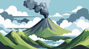 Volkan Dağı Manzarası Patlama Vektörü İllüstrasyonu