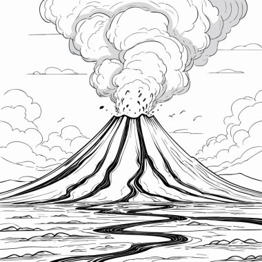 Siyah ve Beyaz Biçimli Volkan Hattı Sanat İllüstrasyonu Patlaması