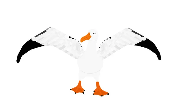 白い背景に孤立したアルバトロスベクトルイラスト 羽のカモメのシンボルを広げます 海の大きな鳥のシルエット — ストックベクタ